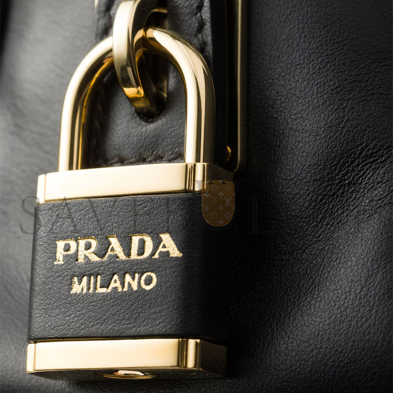 PRADA RE-NYLON AND LEATHER SMALL TOP-HANDLE BAG WITH PADLOCK 1BB133 (28*13*8cm) PRADA RE-NYLON AND LEATHER SMALL TOP-HANDLE BAG WITH PADLOCK 1BB133 (28*13*8cm)